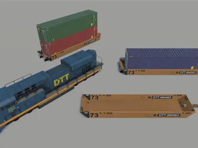Lowpoly freight train with containers pack Low-poly 3D model