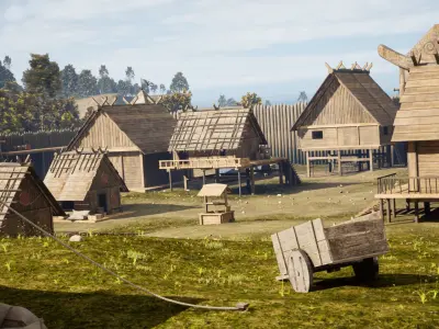 Village-kitbash viking village Low-poly 3D model