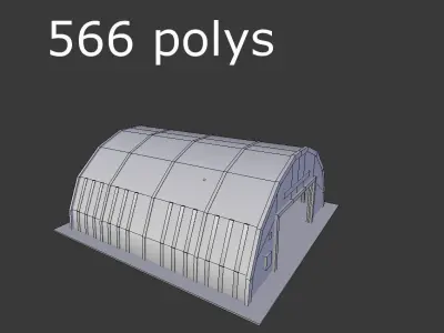 low poly military hangar Low-poly 3D model