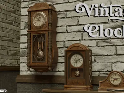 Vintage Clocks Low-poly 3D model