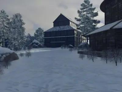 Snowy Mountain Village 3D model buy