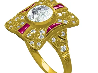 Antique Art Deco Diamond Engagement Ring 3D print model