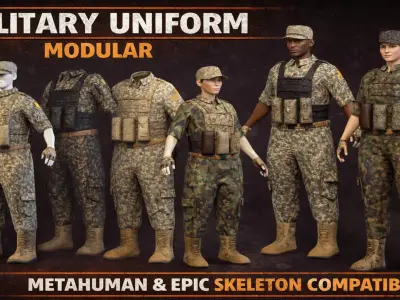Parametric Metahuman Millitary Outfit Low-poly 3D model