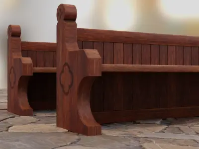 Medieval Church furniture Low-poly 3D model