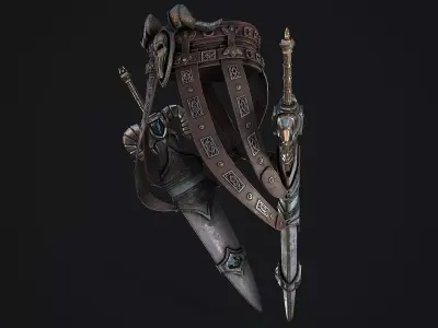 Fantasy swords with scabbard game ready 3d model Low-poly 3D model