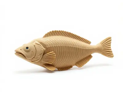 Realistic Wooden Fish Sculpture D Model Pack Low-poly 3D model