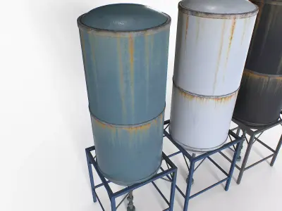 Old and Rusty Water Tanks 3 Low-poly 3D model