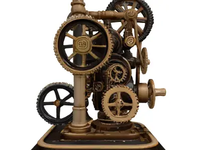 Intricate Steampunk Gear Engine Mechanism 3D model