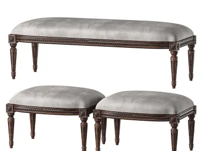 chairish louis bench and pouf art 5694 3D model