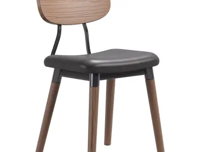 FRENCH INDUSTRIAL CHAIR UPHOLSTERED WALNUT 3D model