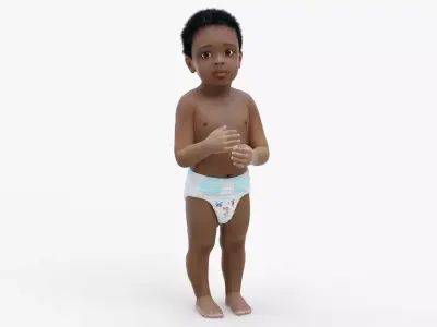 Toddler Black Boy Light Skin in Diaper Standing 3D model