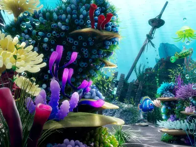 Cartoon Underwater Scene Rigged Animated Maya 3D model