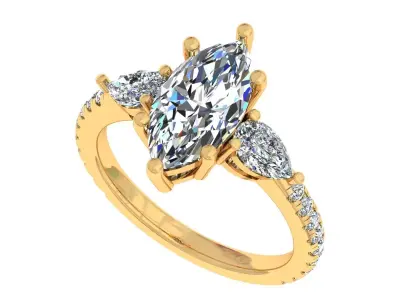 2carat Marquise And Pear Stone Engagement Ring 3D print model