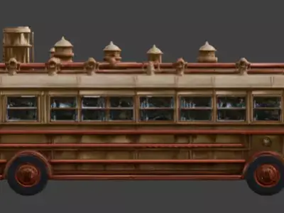 Stylized 3D Steampunk Passenger Bus Low-poly 3D model