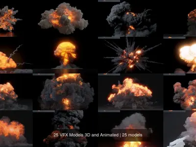 25 VFX Models 3D and Animated Explosions Fire and Smoke 3D Model Pack