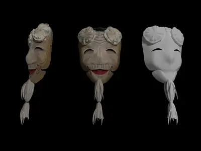 Okima Noh Mask Japanese haku Authentic Head Face Japan Armour  Low-poly 3D model
