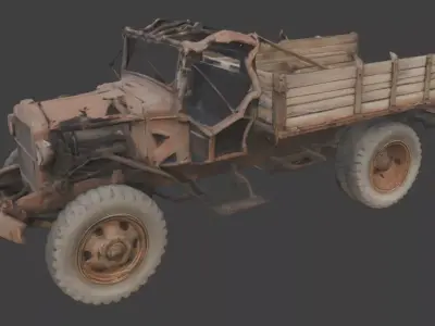 WWI Artillery Truck Wreckage 3d model Low-poly 3D model