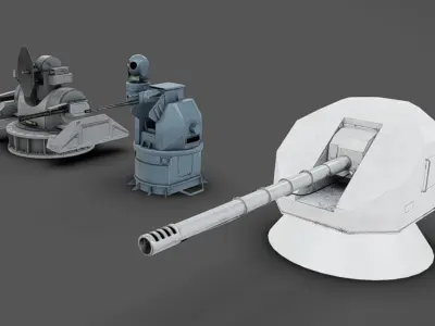 Deck Guns 03 Low-poly 3D model