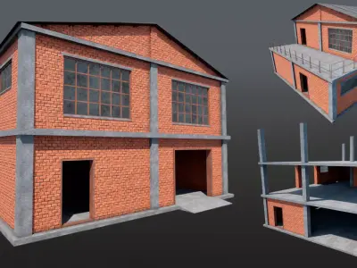 Industrial Building Modular Factory Brick Hangar Game-Ready Low-poly 3D model