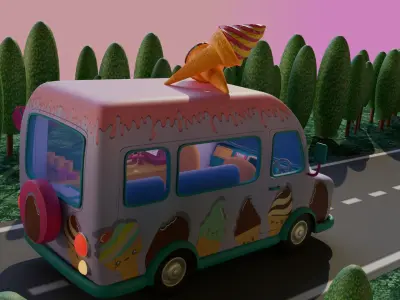 STYLIZED ICE CREAM TRUCK  Low-poly 3D model