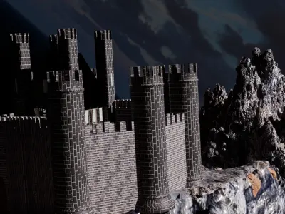 castle in mountains on water landscape view    Low-poly 3D model
