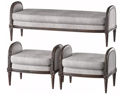 chairish french bench and pouf art 395 3D model
