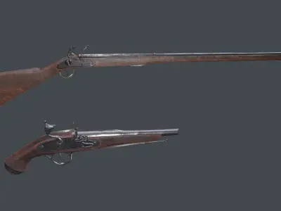 Set flintlock weapon 3D model Low-poly 3D model
