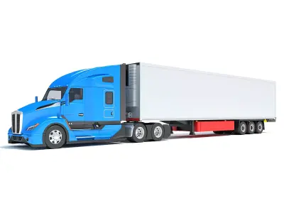 Truck with Reefer Refrigerator Trailer 3D model shop