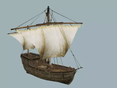 Galeon Ship X1 Game-Ready Low Poly 3D Model Low-poly 3D model
