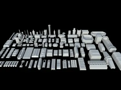 Kitbash Sci-Fi Elements Low-poly 3D model