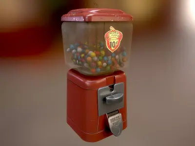 Vintage Candy Gumball Machine - Low-poly Game-ready PBR 3D Model Low-poly 3D model