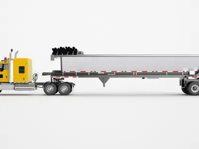 Long Hood Truck Generic Live Bottom Trailer 03 3D model