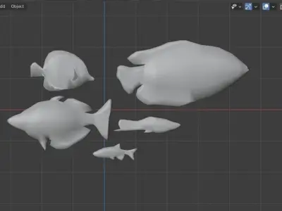 3D Fish model-Set of 5-Materials included Low-poly 3D model
