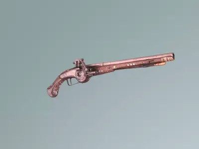 Antique Engraved Flintlock Pistol - Ottoman Ornate Weapon 3D model