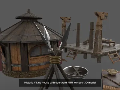 Building set PBR low-poly 3D model wooden cross 3D Model Collection