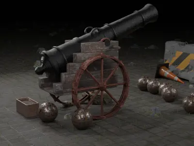 A 3D Cannon Gun Low-poly 3D model