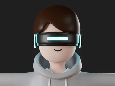 VR Character cartoon man boy futuristic with VR Glasses casual Free 3D model
