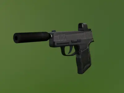 Silenced Pistol with Reflex Sight P365 Sig Sauer Low-poly 3D model