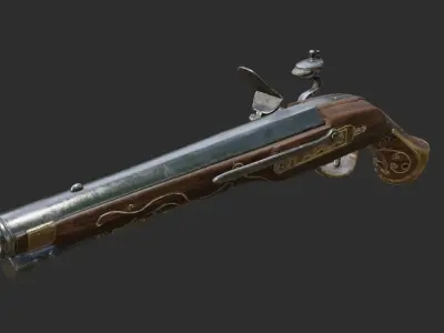 Flintlock pistol 1733 decorated Low-poly 3D model