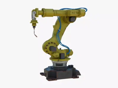 Industrial Welding Robot Yellow Rusty Low-poly 3D model