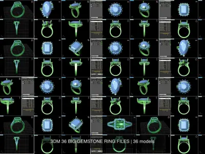 3DM 36 BIG GEMSTONE RING FILES 3D Model Pack