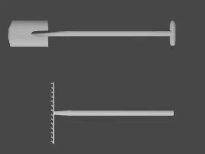 Set containing shovel and rakes Free 3D model