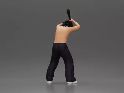 gangster man with curly hair swings baseball bat 3D print model