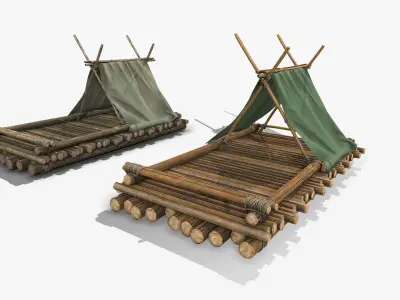 Wooden Raft 1 Low-poly 3D model
