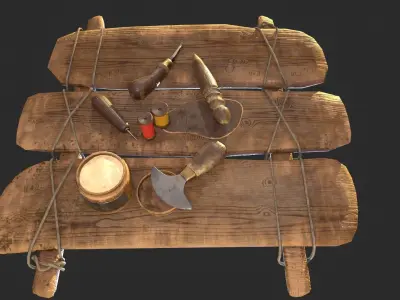 Old leather working tools for gamedev Low-poly 3D model