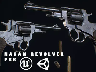 Nagan revolver - Model and Textures PBR - Low Poly 3d model Low-poly 3D model