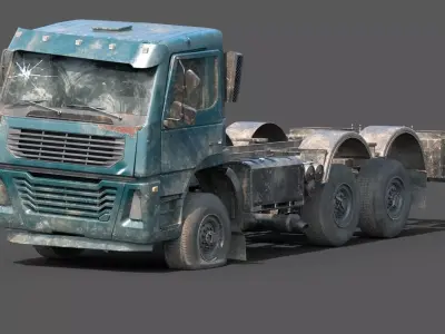 Abandoned Brandless Euro Truck Lowpoly Low-poly 3D model