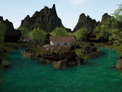Rivervale Hollow Handcrafted Medieval River Village Environment  3D model