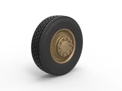 Front custom wire wheel of semi truck Scale 1 to 25 3D print model
