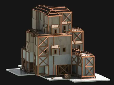 Medieval Low Poly Building Castle Wooden Village Stone House 13 Low-poly 3D model